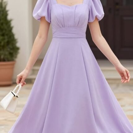 Lavender Puff Sleeve A-Line Dress – Sweet Spring Classic
