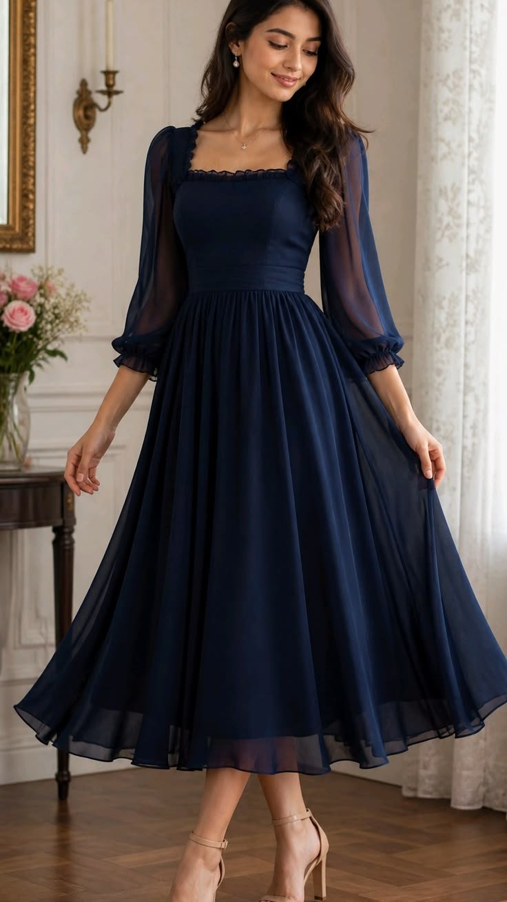 Midnight Grace Dark Blue Feminine Frock
